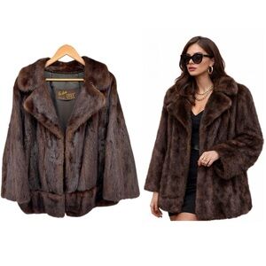 Vintage Mid-Century Le Don Original Furs Brown Mink Fur Coat Shawl Collar USA